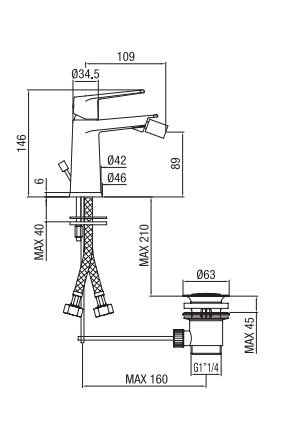Monocomando Bidet con scarico automatico - Serie Novel