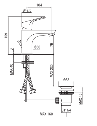 Monocomando lavabo medio con scarico automatico - Serie Topic