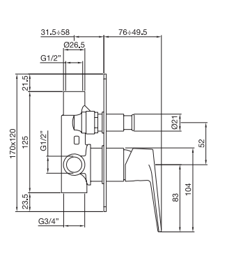 Monocomando doccia incasso con deviatore piastra slim - Serie Novel