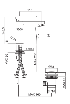 Monocomando lavabo con scarico automatico - Serie Kiki