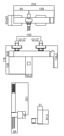 Monocomando vasca esterno con kit doccia - Serie Kiki