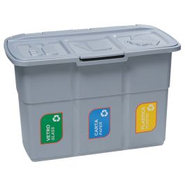 Contenitore per raccolta differenziata 3 scomparti (vetro, carta e plastica).