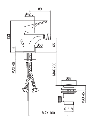 Miscelatore Monocomando Bidet Medio con Scarico Automatico