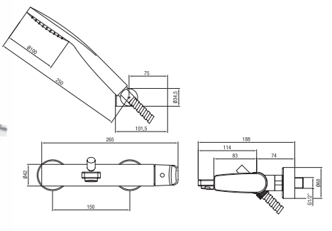 Monocomando vasca esterno con kit Doccia - Serie Novel