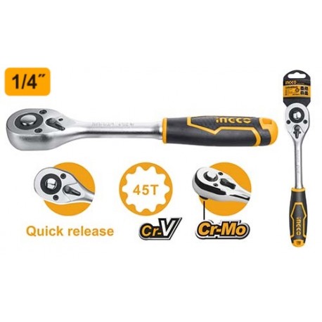 🔧 Cricchetto Reversibile 1/4″ Ingco – 45 Denti – Lunghezza 155 mm