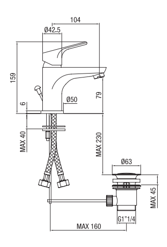 Miscelatore Monocomando Lavabo Medio con Scarico Automatico