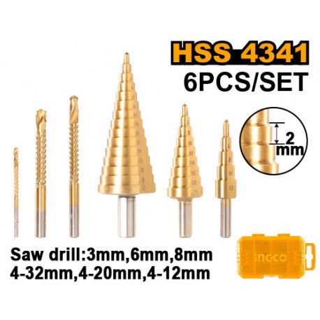 SET 6 PUNTE PER TRAPANO A GRADINO